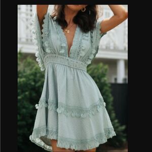Lace Tie Backless Doll Sleeve Dress